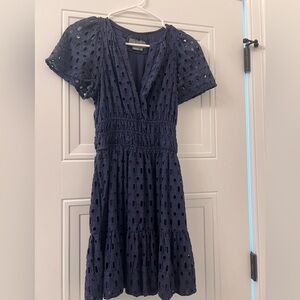 Anthropologie Navy Eyelet Midi Dress
